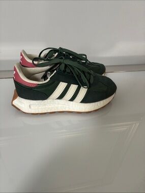 Adidas Dark Green Sneakers with Pink Heel Accent
